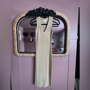 Michael Kors Gold shiney V-Neck Midi Dress stretchy